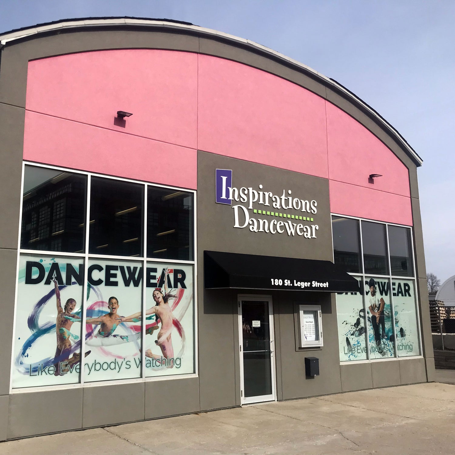 Exterior photo of Inspirations Dancewear retail store in Kitchener, Ontario, Canada