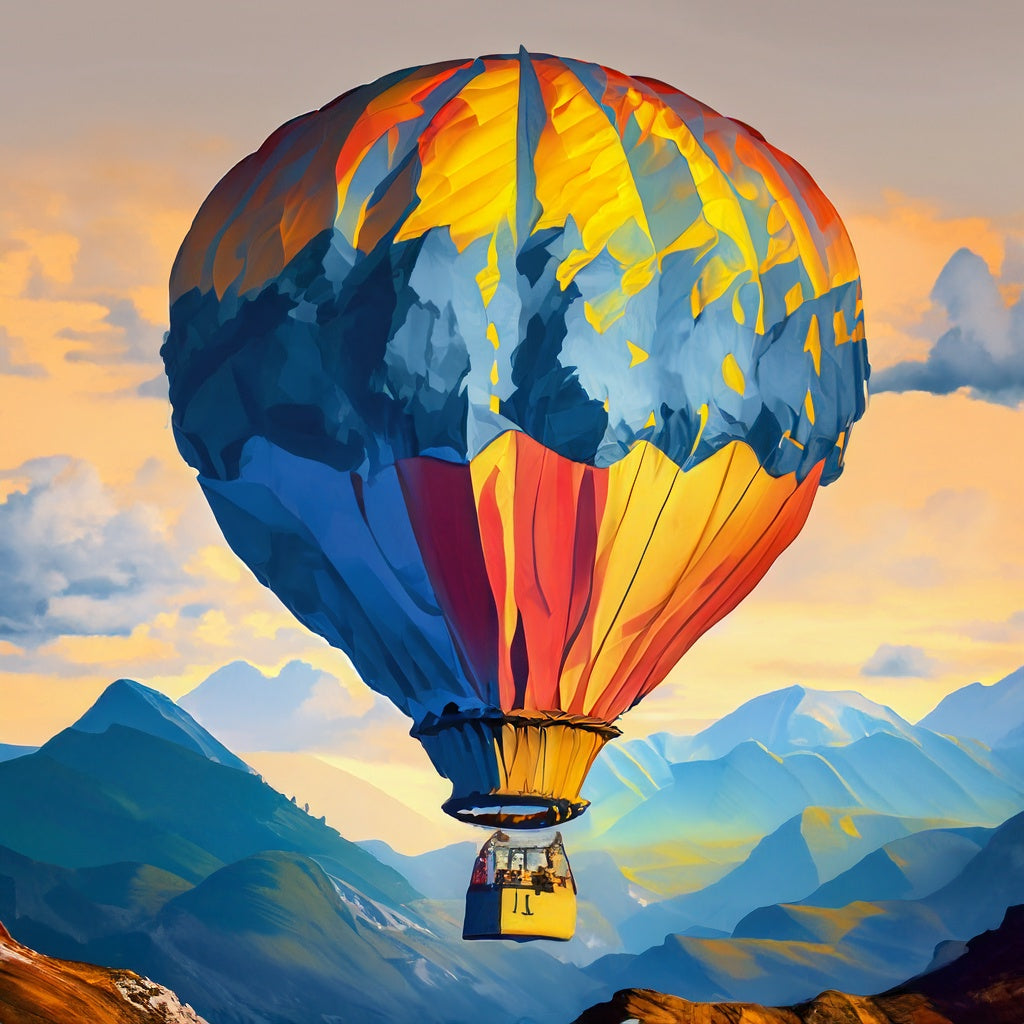 A painting of a hot air balloon on a hill as a metaphor for performance based marketing.