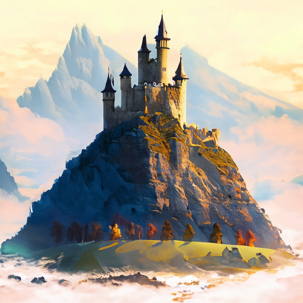 A painting of a majestic castle on a hill as a metaphor for tradtional marketing.